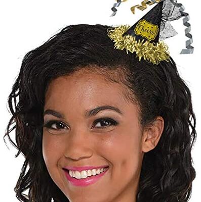 Strýtuhattur, Mini, Svartur/Gylltur