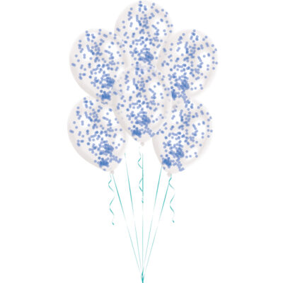 Blöðrur, Glærar, Blátt confetti, 6 stk
