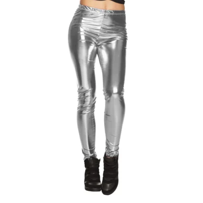 Leggings, Metallic, Silfur, L/XL