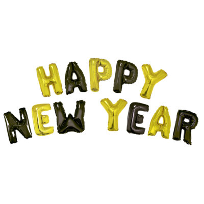 Álblöðrur fyrir loft, HNY, Gylltar/Svartar