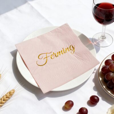 Matarservíettur, Ferming, Bleikar/Gylltur texti, 20 stk