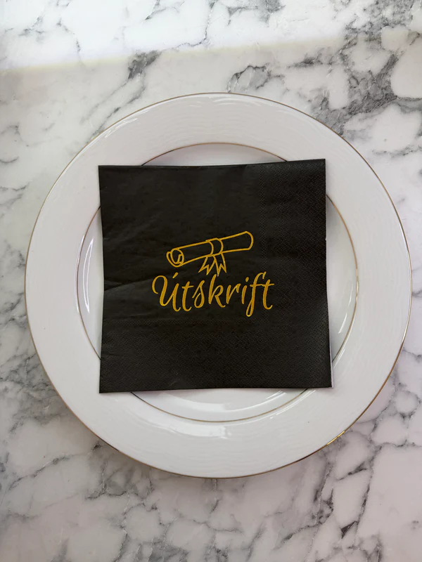 Servíettur Útskrift Sv/Gull