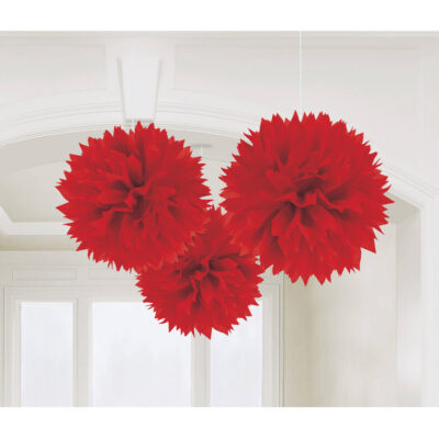 3 Fluffy Decorations Apple Red Paper