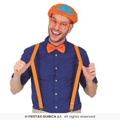 Partýsett: Gleraugu, Axlabönd, Slaufa, Appelsínugult